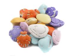 Multi-colored milk chocolate sea shells with candy coating from Stage Stop Candy