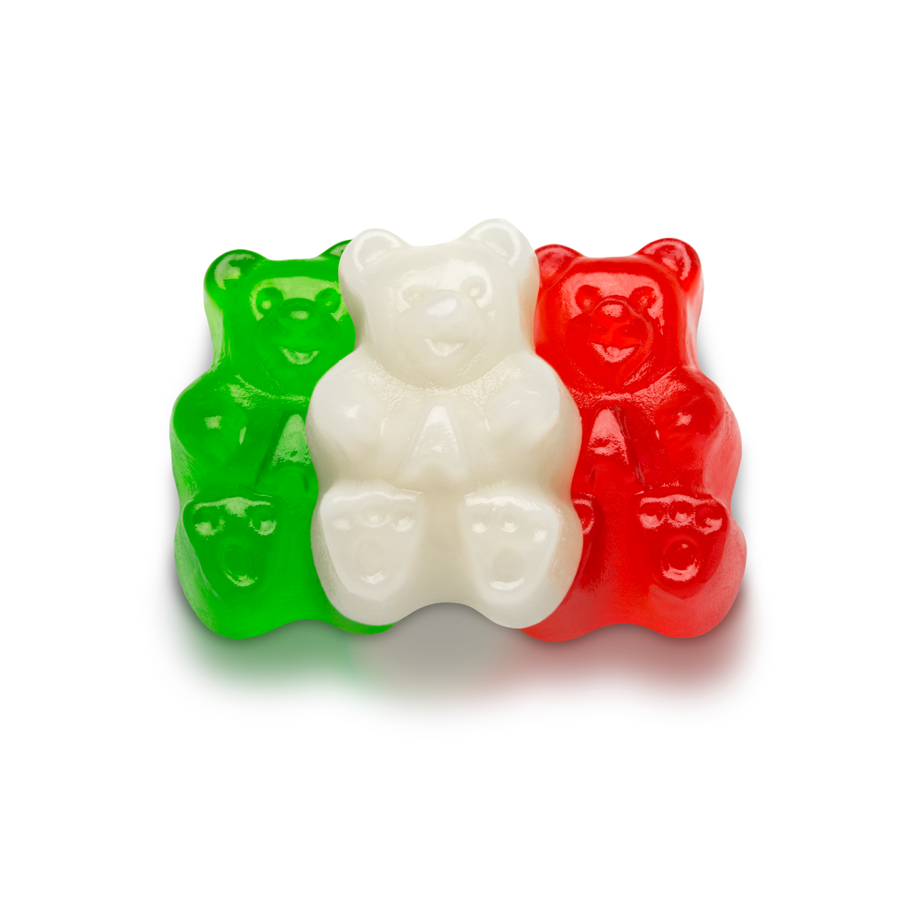 Festive green, white and red gummy bears