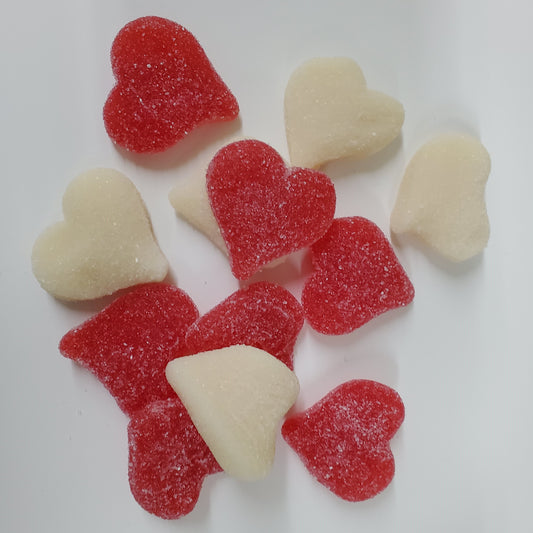 Red and White Sugar Dusted Gummy Heart Candy