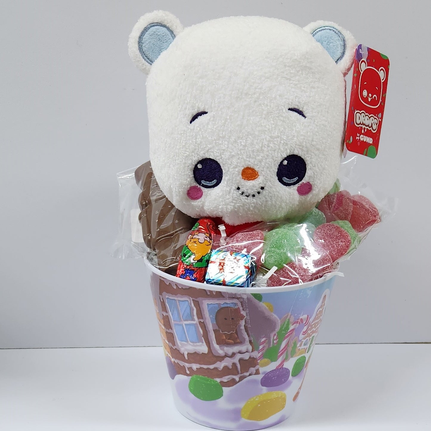 Holiday Gift Pail with Stuffed Animal