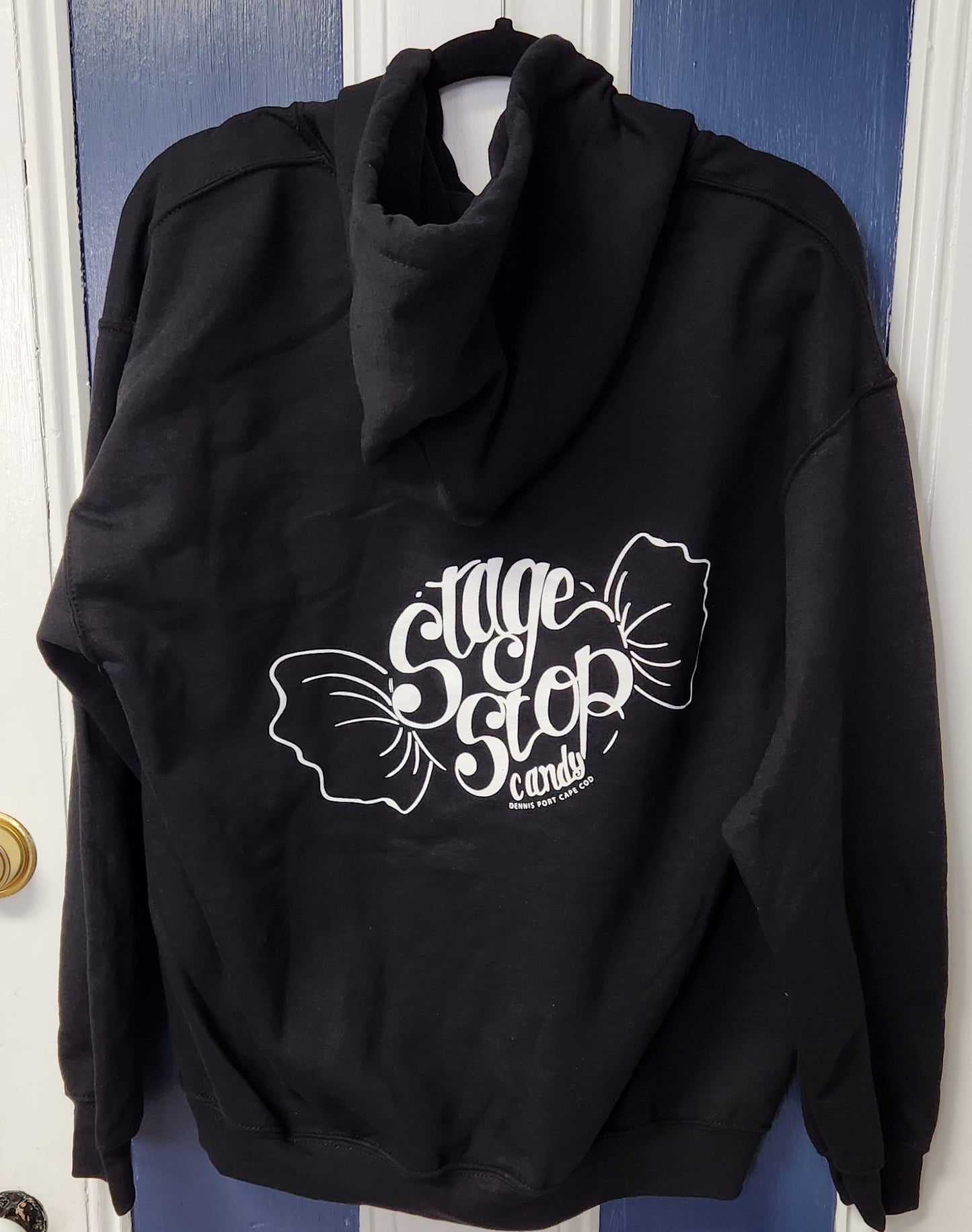 Back Design of Stage Stop Candy Hooded Sweatshirt, designed by Sengas