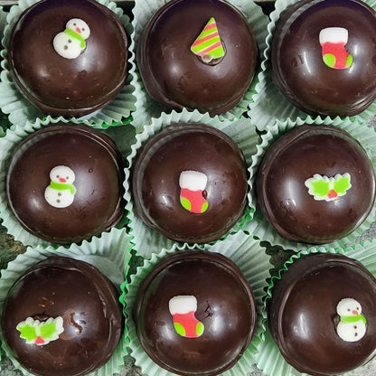 Dark chocolate holiday themed hot chocolate bombs