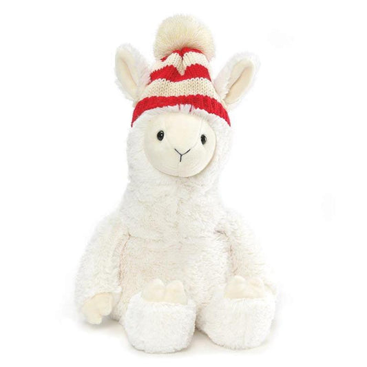 Lionel the llama 15in Stuffed Animal with Red and White Striped Winter Hat