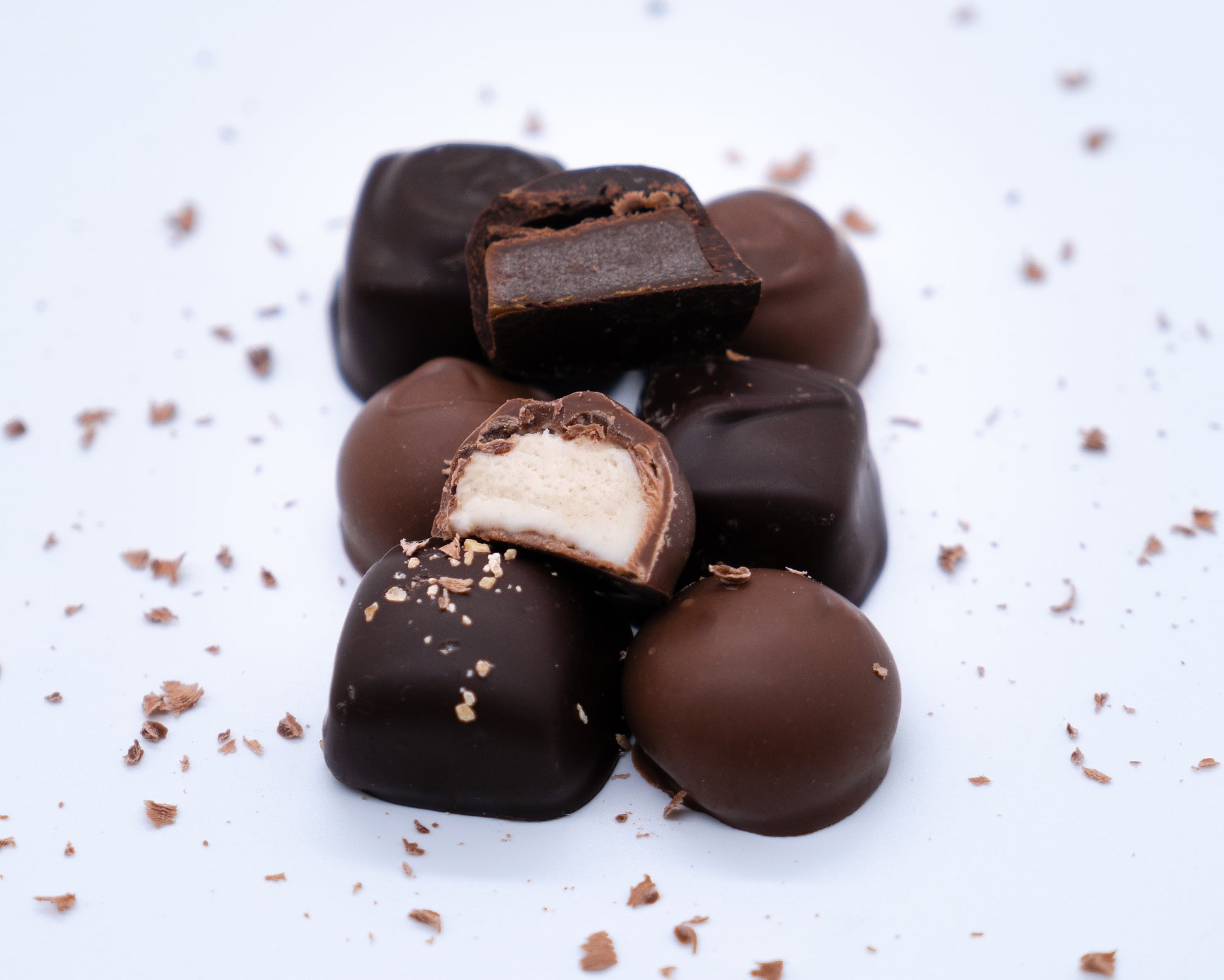 Milk and Dark Chocolate Assortment Cream Centers with chewy caramels