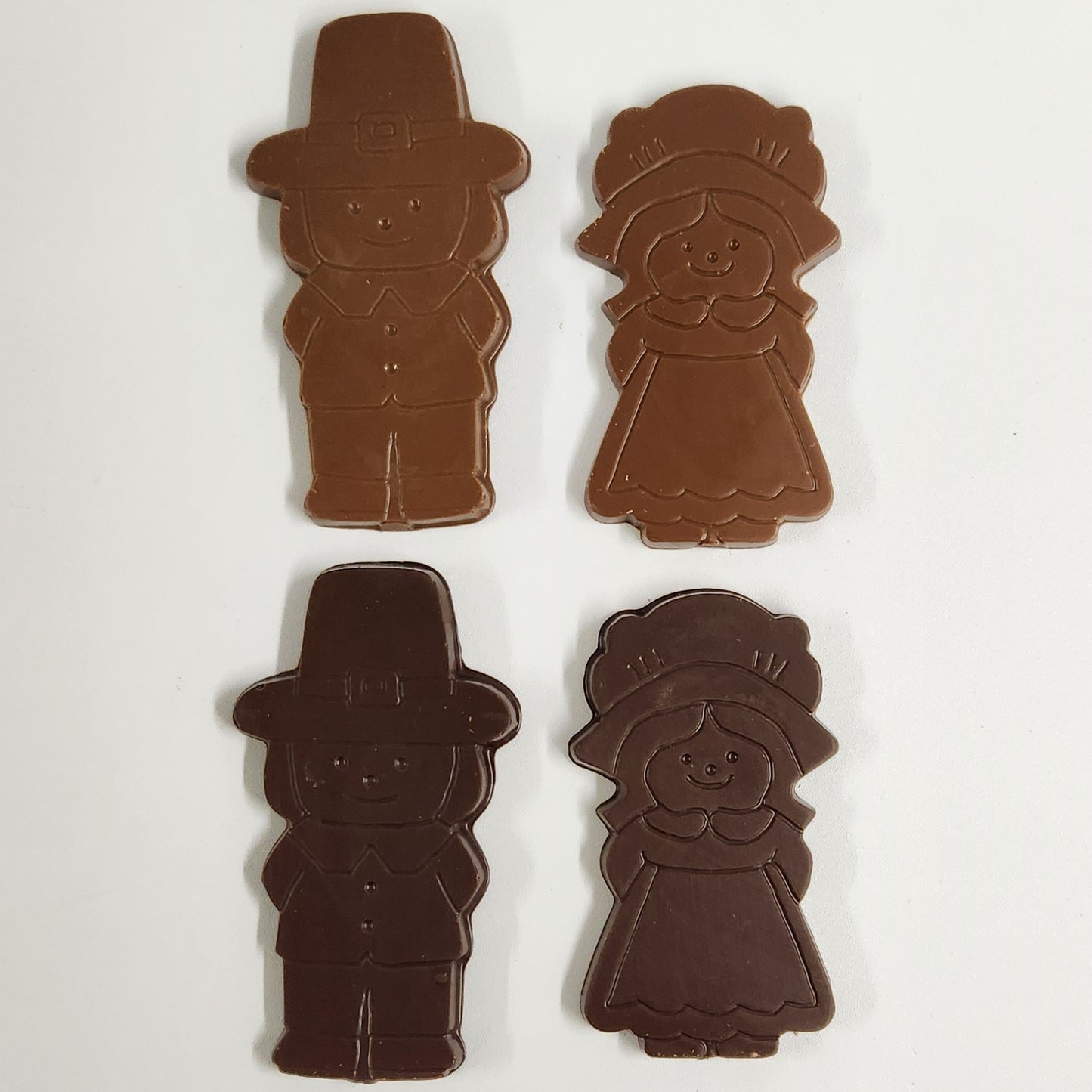 Our decadently delicious milk or dark chocolate favors, shaped as adorable pilgrims. 