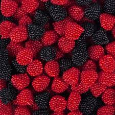 Closeup of Gummy Raspberries and Blackberries