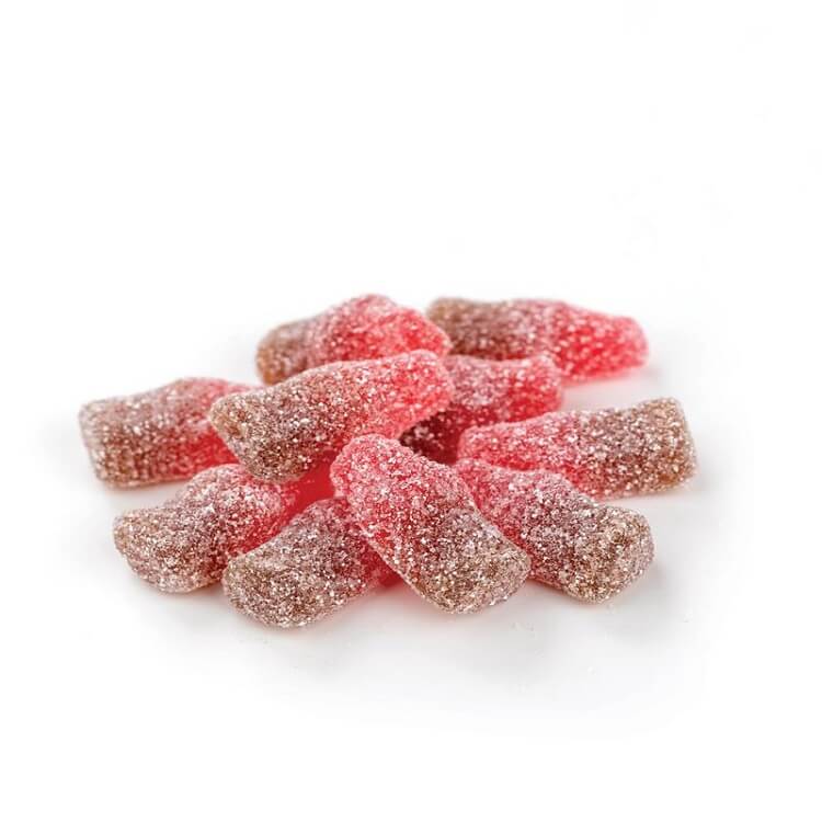 Closeup of Sour Gummi Cherry Cola Candies