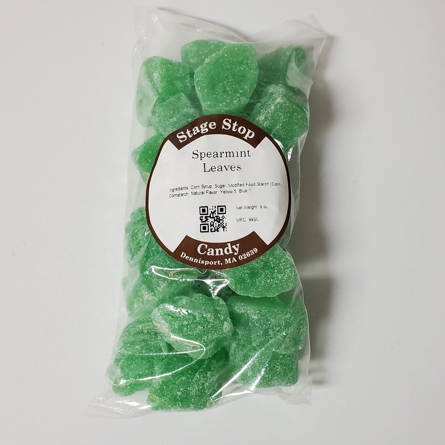 Bag of green spearmint leaves candy