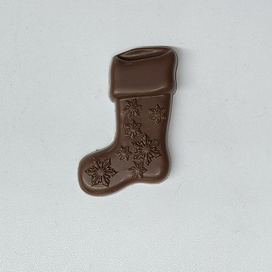 Solid milk chocolate stocking with snowflakes