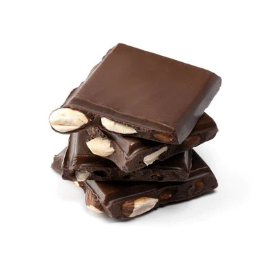 Closeup of Sugar Free Dark Chocolate Almond Bark