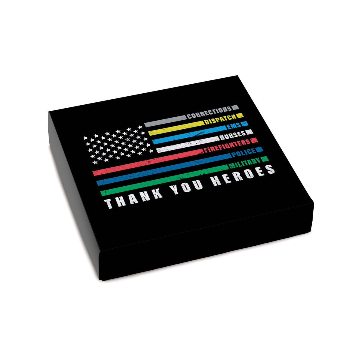 Thank You Heroes Themed Box Cover for 9 Piece Holiday Assortment