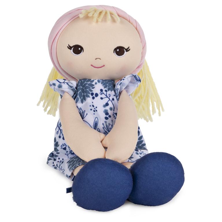 Toddler Doll Blue Floral Dress Stuffed Plush Doll
