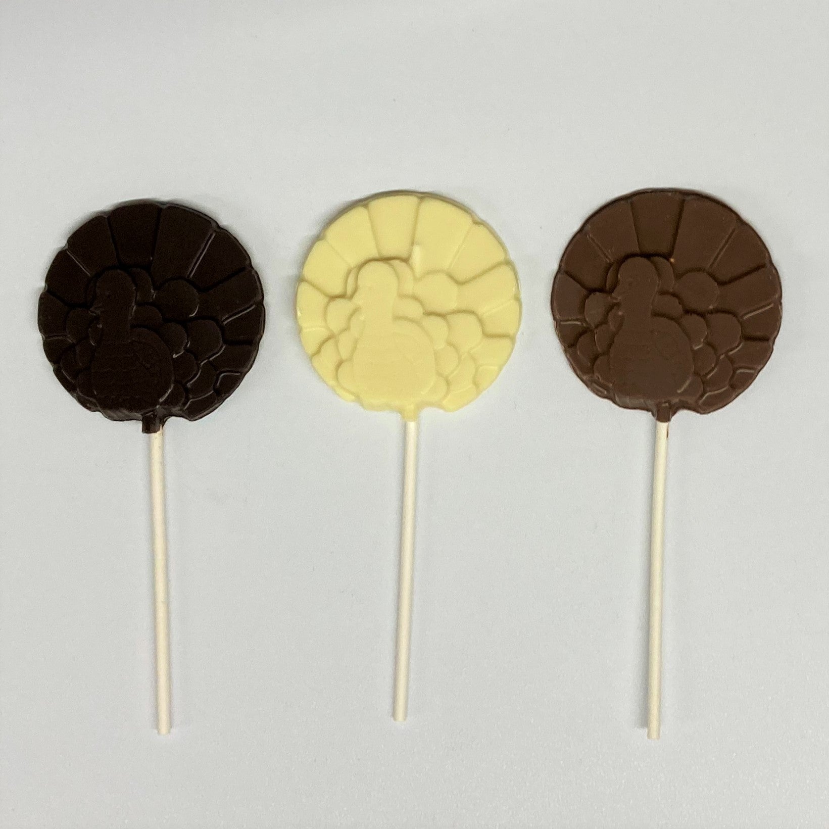 Dark, White and Milk Round Turkey Lollipops