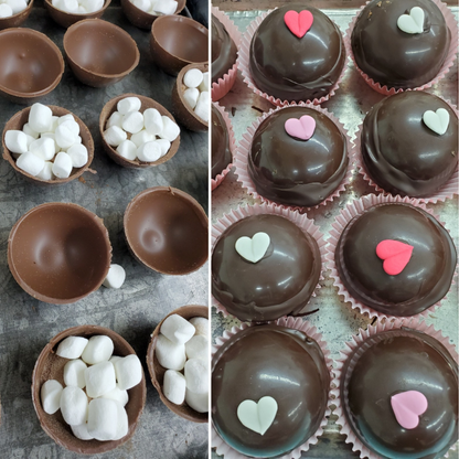 Valentine's Day Hot Cocoa Bombs filled with marshmallows