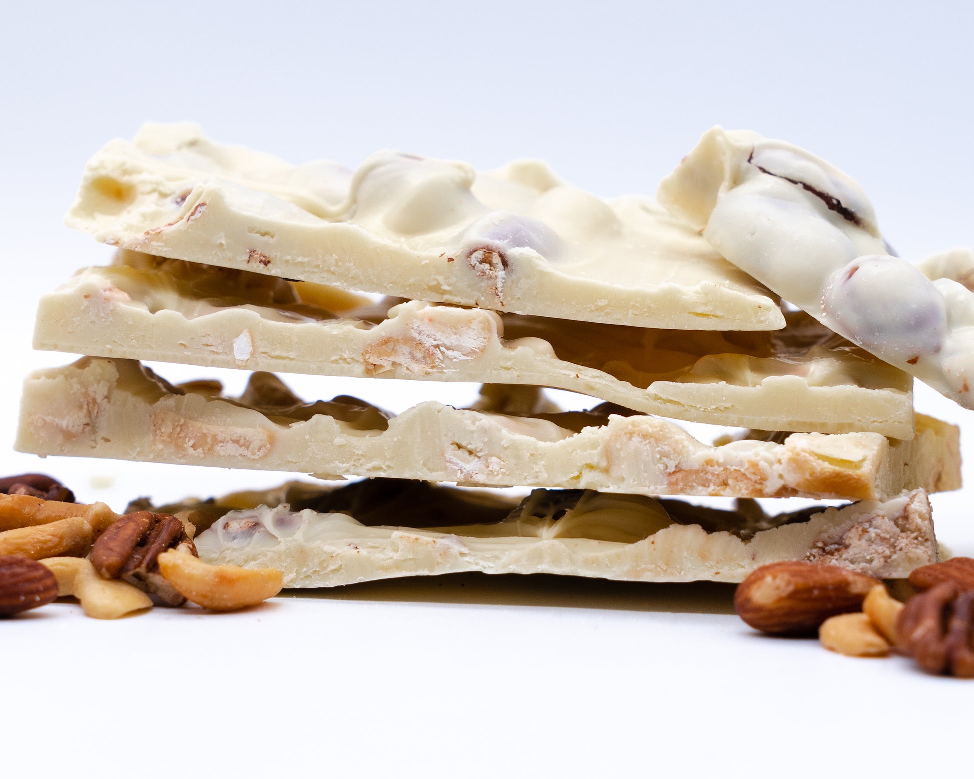 Closeup of White Chocolate Nut Bark
